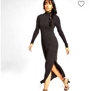 AND NOW THIS BLACK RIBBED MIDI DRESS SIZE MEDIUM